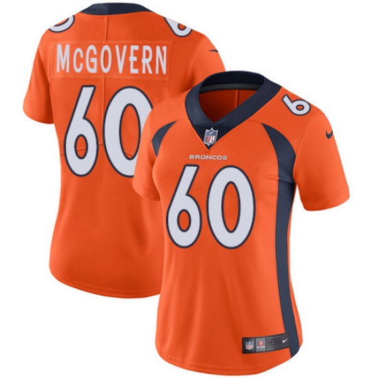 Women's Nike Denver Broncos #60 Connor McGovern Orange Team Color Vapor Untouchable Limited Player NFL Jersey - Ujersey