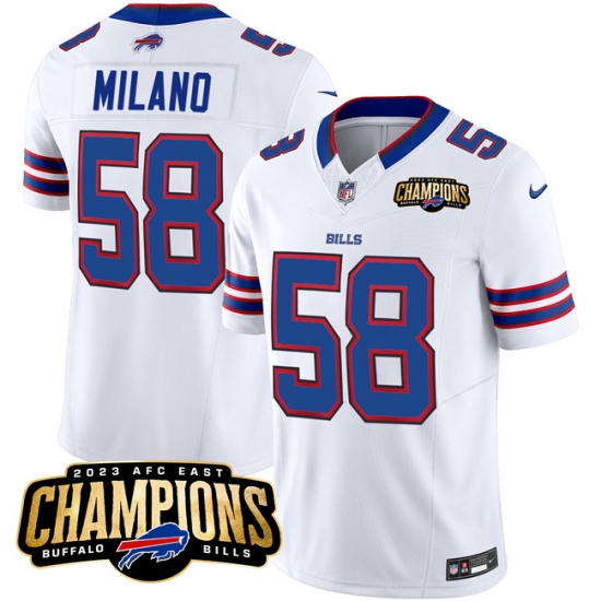 Men's Buffalo Bills #58 Matt Milano White 2023 F.U.S.E. AFC East Champions Football Stitched Jersey - Ujersey