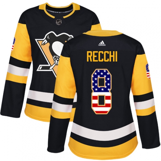 Women's Adidas Pittsburgh Penguins #8 Mark Recchi Authentic Black USA Flag Fashion NHL Jersey - Ujersey