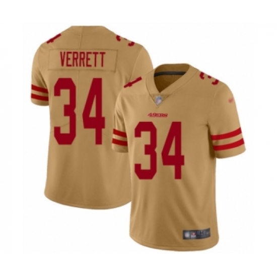 Women's San Francisco 49ers #34 Jason Verrett Limited Gold Inverted Legend Football Jersey - Ujersey