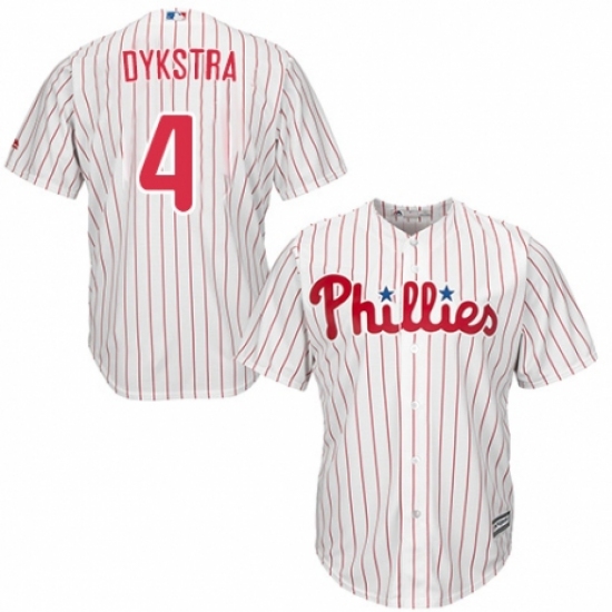 Youth Majestic Philadelphia Phillies #4 Lenny Dykstra Replica White/Red Strip Home Cool Base MLB Jersey - Ujersey