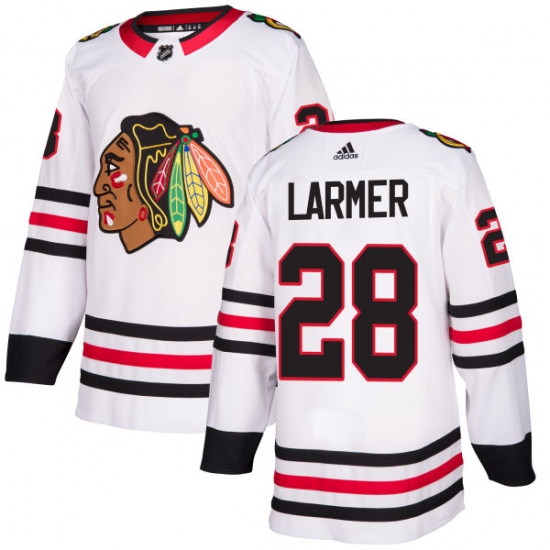 Men's Adidas Chicago Blackhawks #28 Steve Larmer Authentic White Away NHL Jersey - Ujersey