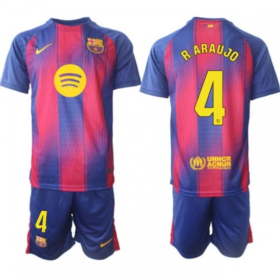 Men FC Barcelona 2026 Soccer Jerseys PinkBlue #4 R.ARAUJO