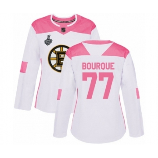 Women's Boston Bruins #77 Ray Bourque Authentic White  Pink Fashion 2019 Stanley Cup Final Bound Hockey Jersey - Ujersey