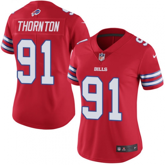 Women's Nike Buffalo Bills #91 Cedric Thornton Limited Red Rush Vapor Untouchable NFL Jersey - Ujersey