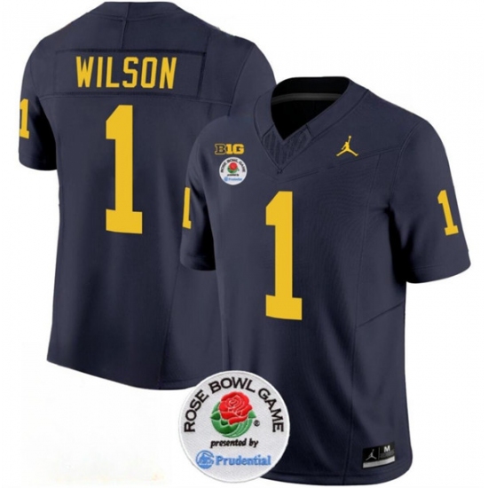 Men's Michigan Wolverines #1 Roman Wilson 2023 F.U.S.E. Navy Blue Rose Bowl Stitched Jersey - Ujersey