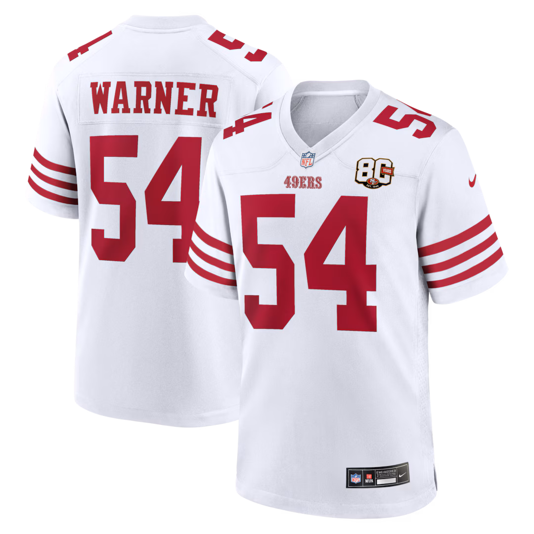 Men's San Francisco 49ers Fred Warner Nike White 80th Anniversary Game Jersey - Ujersey