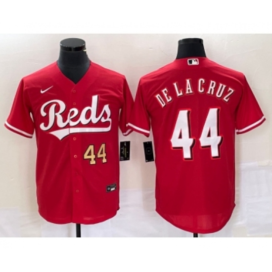 Men's Nike Cincinnati Reds #44 Elly De La Cruz Number Red Cool Base Stitched Baseball Jersey - Ujersey