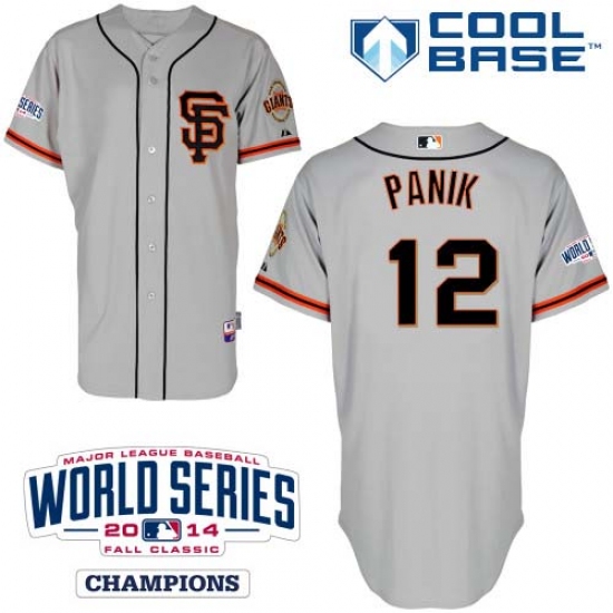 Men's Majestic San Francisco Giants #12 Joe Panik Replica Grey Road 2 Cool Base w/2014 World Series Patch MLB Jersey - Ujersey