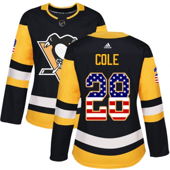 Women's Adidas Pittsburgh Penguins #28 Ian Cole Authentic Black USA Flag Fashion NHL Jersey - Ujersey