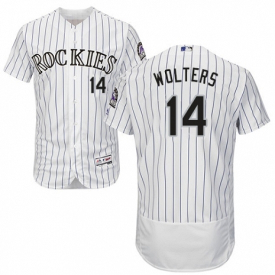 Men's Majestic Colorado Rockies #14 Tony Wolters White Home Flex Base Authentic Collection MLB Jersey - Ujersey