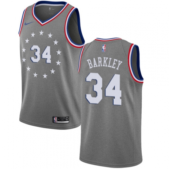Men's Nike Philadelphia 76ers #34 Charles Barkley Swingman Gray NBA Jersey - City Edition - Ujersey