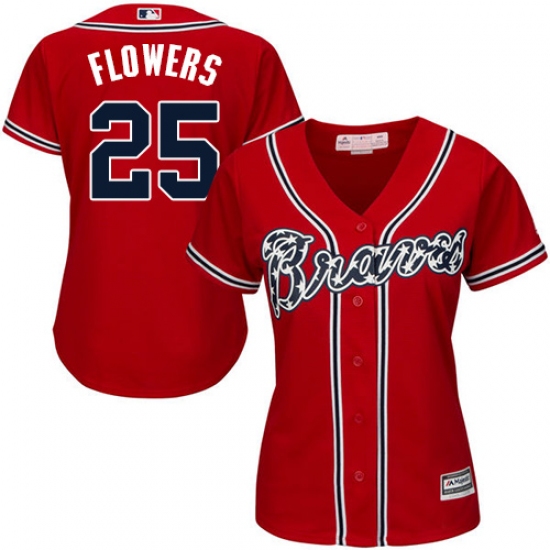 Women's Majestic Atlanta Braves #25 Tyler Flowers Authentic Red Alternate Cool Base MLB Jersey - Ujersey