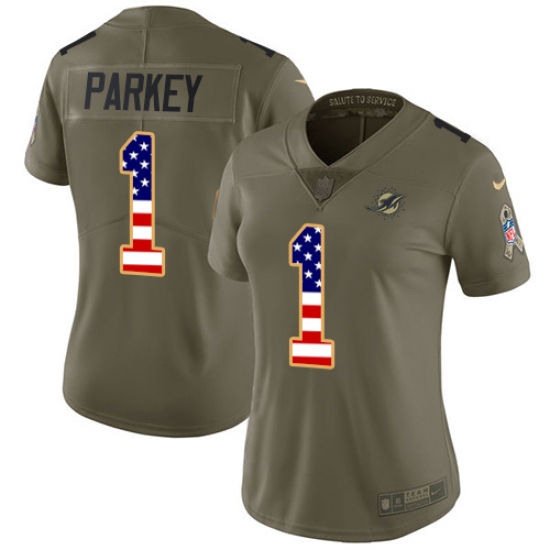 Women's Nike Miami Dolphins #1 Cody Parkey Limited Olive/USA Flag 2017 Salute to Service NFL Jersey - Ujersey