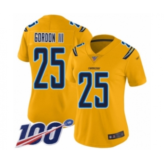 Women's Los Angeles Chargers #25 Melvin Gordon Limited Gold Inverted Legend 100th Season Football Jersey - Ujersey