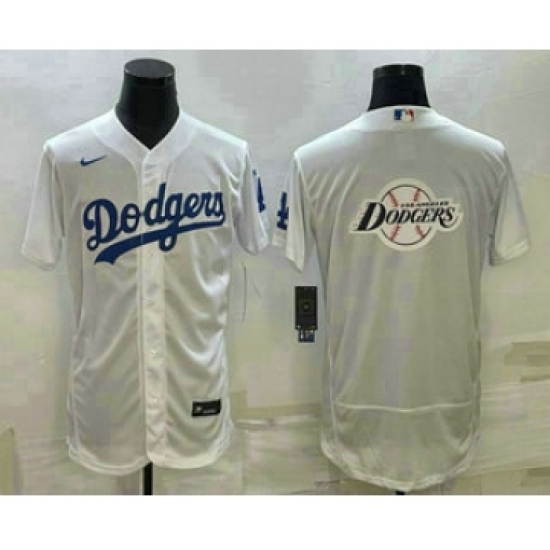 Men's Los Angeles Dodgers Big Logo White Flex Base Stitched Baseball Jersey1 - Ujersey
