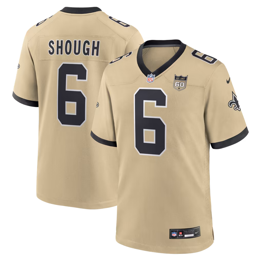 Men's New Orleans Saints Tyler Shough Nike Gold Alternate 60th Season Game Jersey - Ujersey