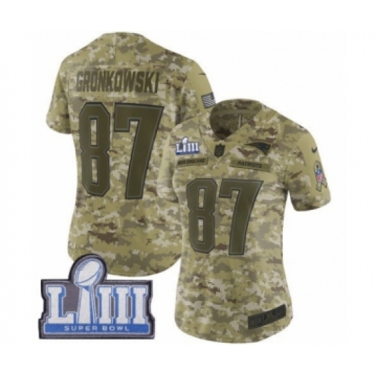 Women's Nike New England Patriots #87 Rob Gronkowski Limited Camo 2018 Salute to Service Super Bowl LIII Bound NFL Jersey - Ujersey