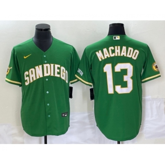Men's San Diego Padres #13 Manny Machado Green Cool Base Stitched Baseball Jersey - Ujersey