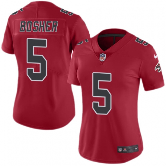 Women's Nike Atlanta Falcons #5 Matt Bosher Limited Red Rush Vapor Untouchable NFL Jersey - Ujersey