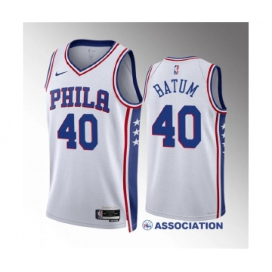 Men's Philadelphia 76ers #40 Nicolas Batum White Association Edition Stitched Jersey - Ujersey