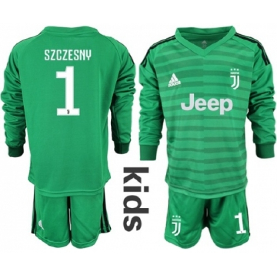 Juventus #1 Szczesny Green Goalkeeper Long Sleeves Kid Soccer Club Jersey
