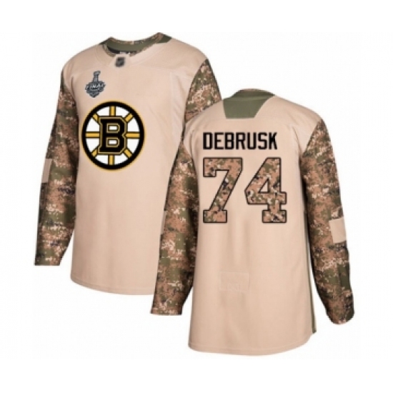 Men's Boston Bruins #74 Jake DeBrusk Authentic Camo Veterans Day Practice 2019 Stanley Cup Final Bound Hockey Jersey - Ujersey