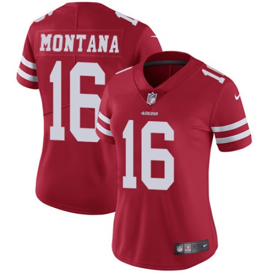 Women's Nike San Francisco 49ers #16 Joe Montana Red Team Color Vapor Untouchable Limited Player NFL Jersey - Ujersey