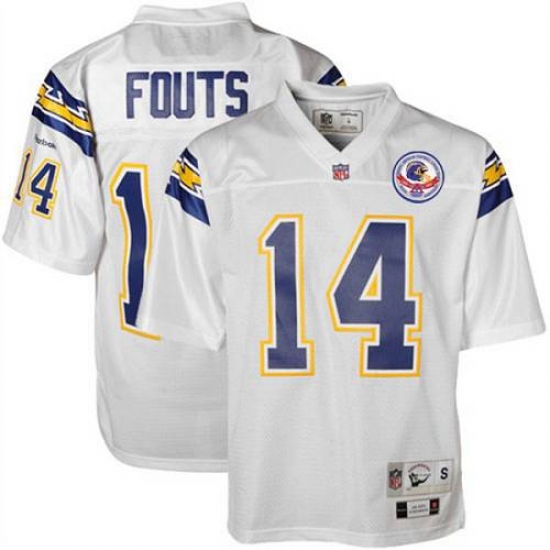 Mitchell And Ness Los Angeles Chargers #14 Dan Fouts Authentic White With 50TH Anniversary Patch Throwback NFL Jersey - Ujersey