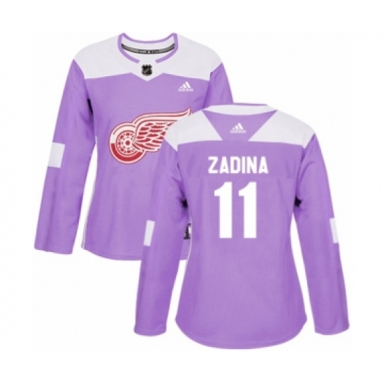 Women's Adidas Detroit Red Wings #11 Filip Zadina Authentic Purple Fights Cancer Practice NHL Jersey - Ujersey