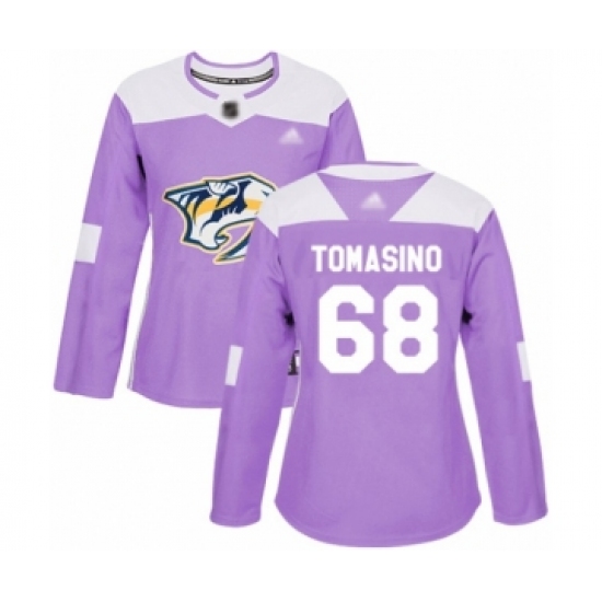Women's Nashville Predators #68 Philip Tomasino Authentic Purple Fights Cancer Practice Hockey Jersey - Ujersey