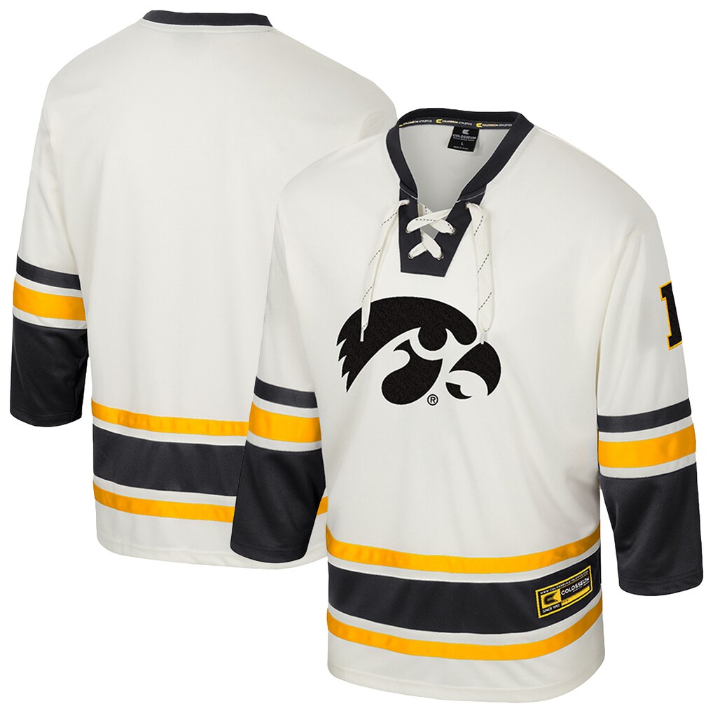 Men's Colosseum Cream Iowa Hawkeyes Puck Proud Fashion Hockey Jersey - ujerseystore