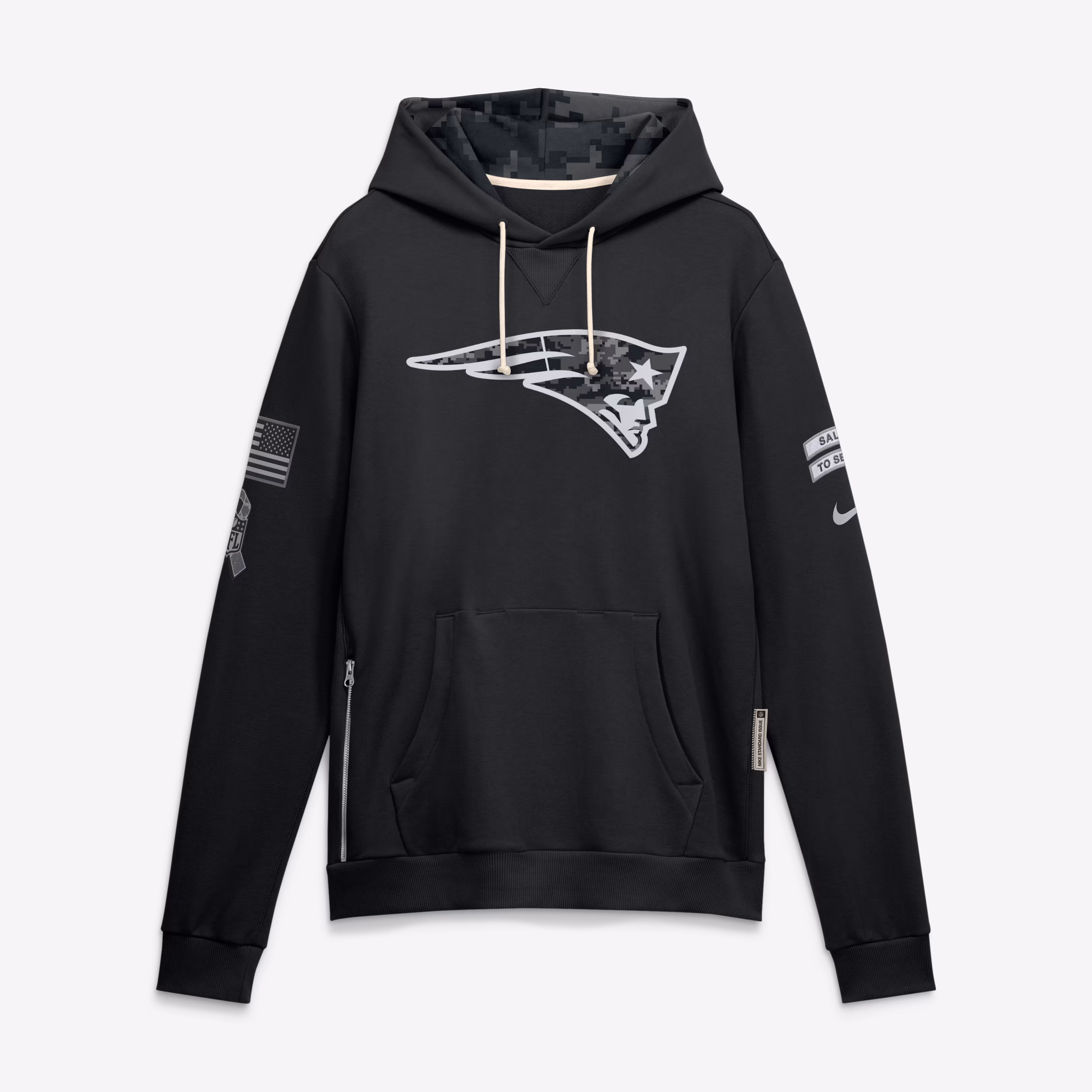 Men's New England Patriots  Nike Black 2026 Salute to Service Sideline Dri-FIT Pullover Hoodie - Ujersey Shop
