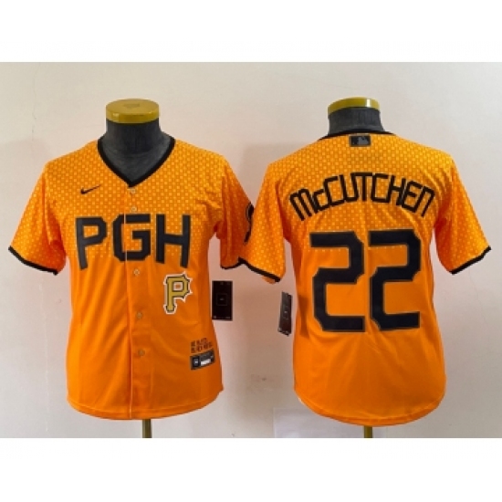 Youth Nike Pittsburgh Pirates #22 Andrew McCutchen Yellow 2023 City Connect Stitched Jersey - Ujersey