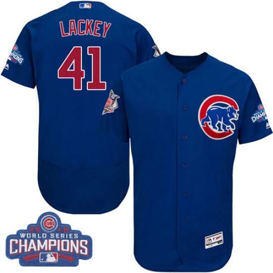 Men's Majestic Chicago Cubs #41 John Lackey Royal Blue 2016 World Series Champions Flexbase Authentic Collection MLB Jersey - Ujersey