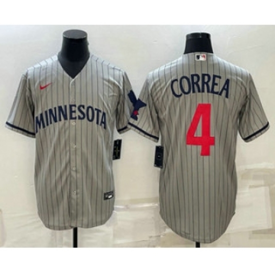 Men's Minnesota Twins #4 Carlos Correa 2023 Grey Home Team Cool Base Stitched Jersey - Ujersey