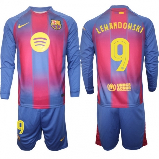 Men FC Barcelona 2026 Soccer Jerseys Red Long #9 LEWANDOWSKI (2)