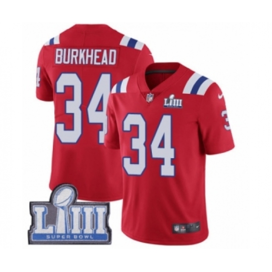 Men's Nike New England Patriots #34 Rex Burkhead Red Alternate Vapor Untouchable Limited Player Super Bowl LIII Bound NFL Jersey - Ujersey