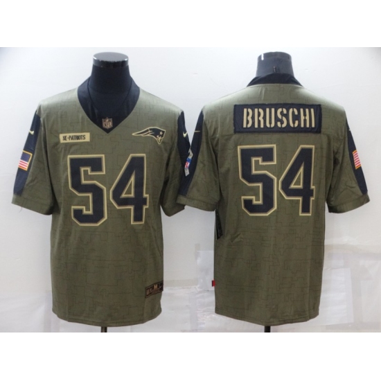 Men's New England Patriots #54 Tedy Bruschi Football Olive 2021 Salute To Service Retired Player Limited Jersey - Ujersey