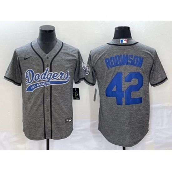 Men's Los Angeles Dodgers #42 Jackie Robinson Grey Gridiron Cool Base Stitched Baseball Jersey - Ujersey
