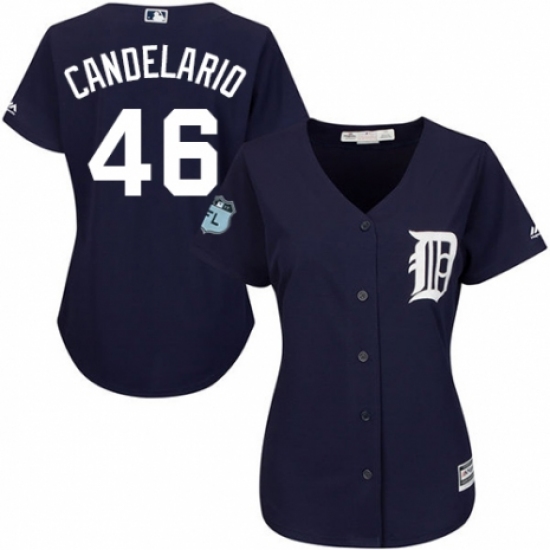 Women's Majestic Detroit Tigers #46 Jeimer Candelario Replica Navy Blue Alternate Cool Base MLB Jersey - Ujersey