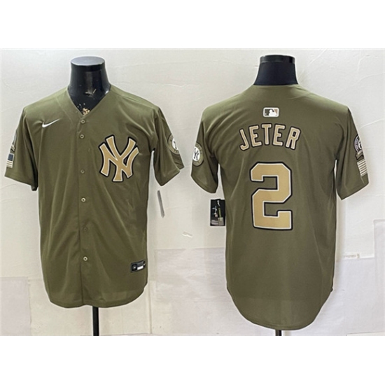 Men's New York Yankees #2 Derek Jeter Olive 2026 Armed Forces Day Stitched Baseball Jersey - Ujersey