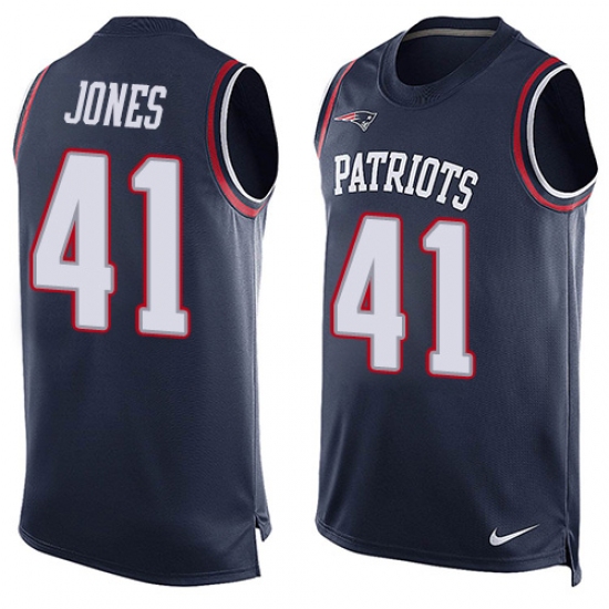 Men's Nike New England Patriots #41 Cyrus Jones Limited Navy Blue Player Name & Number Tank Top NFL Jersey - Ujersey