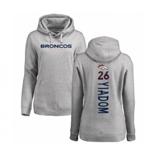 Football Women's Denver Broncos #26 Isaac Yiadom Ash Backer Pullover Hoodie - Ujersey