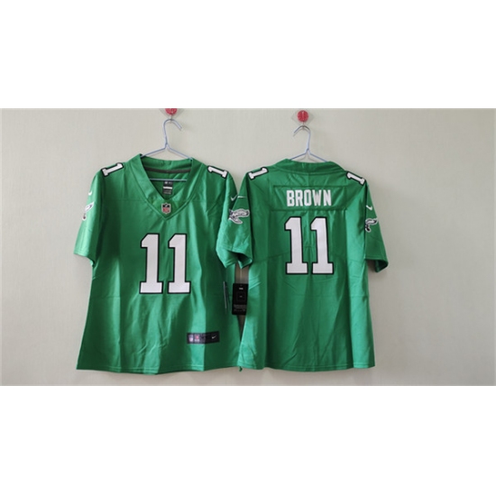 Women's Philadelphia Eagles #11 A. J. Brown Kelly Green Vapor Stitched Jersey(Run Small) - Ujersey