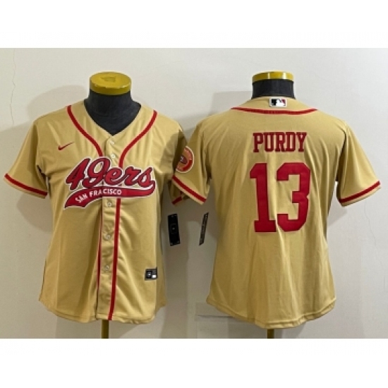 Women's San Francisco 49ers #13 Brock Purdy Gold With Patch Cool Base Stitched Baseball Jersey - Ujersey