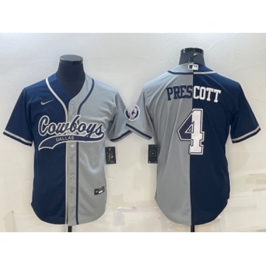 Men's Dallas Cowboys #4 Dak Prescott Navy Blue Grey Two Tone With Patch Cool Base Stitched Baseball Jersey - Ujersey
