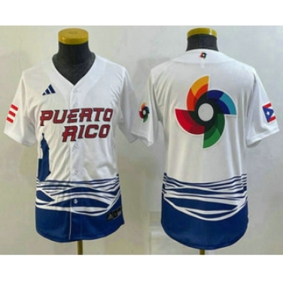 Youth Puerto Rico Baseball Big Logo White 2023 World Baseball Classic Stitched Jersey