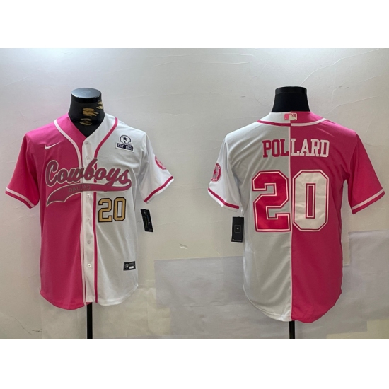 Men's Dallas Cowboys #20 Tony Pollard Red White With Cool Base Stitched Baseball Jerseys - Ujersey