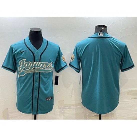 Men's Nike Jacksonville Jaguars Blank Teal Cool Base Stitched Baseball Jersey - Ujersey